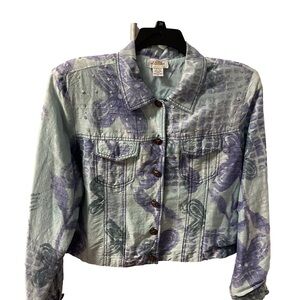 Vintage Sandy Starkman Women’s Rhinestone Lightweight Floral Print Jacket Sz XL